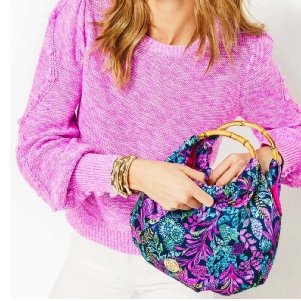 Lilly Pulitzer Bamboo Bag Aegean Navy Calypso Coast Print - Picture 2 of 9